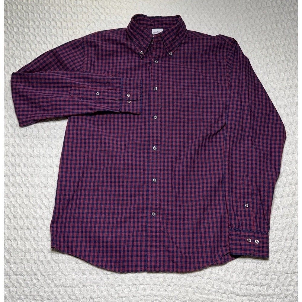 Brooks Brothers Mens Medium Gingham Button Down Dress Shirt Red Blue‎ Cotton M - Picture 2 of 6